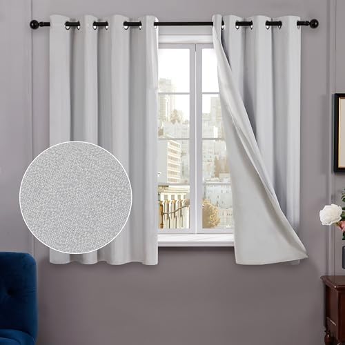 Deconovo 100% Blackout Curtains with Coating, Light Weight Eyelet Curtains Faux Linen Thermal Curtains, Room Darkening Silver Grey Curtains for Bedroom, 46 x 54 Inch(Width x Length), 2 Panels