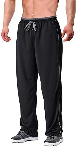 EKLENTSON Men's Tracksuit Bottoms Mesh Jogging Sweat Pants with Zipper Pockets Open Bottom Athletic Pants Loose Fit
