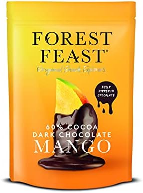 FOREST FEAST 60% Cocoa Dark Chocolate Mango 6 x 100g | Sweet Dried Mango Chocolate Covered Fruit Snack with 60% Belgian Dark Chocolate, Gluten Free & Vegan Friendly Snack