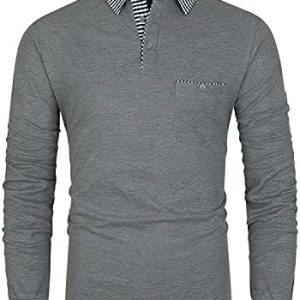 GHYUGR Men's Polo Shirt Long Sleeve Contrasting Plaid Splice Golf Tennis T-Shirt