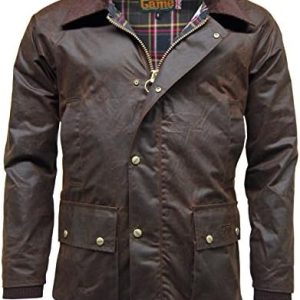 Game Technical Apparel Mens Barker Wax Jacket with Detachable Hood & Tartan Linning