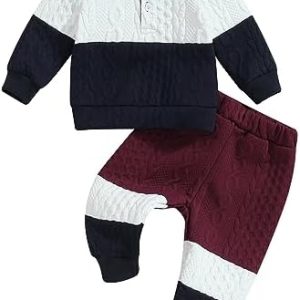 Geagodelia Baby Boys Clothes Outfits Fall Winter Contrast Color Cable Tracksuit Long Sleeve Sweatshirt Jogger Trouser Sets