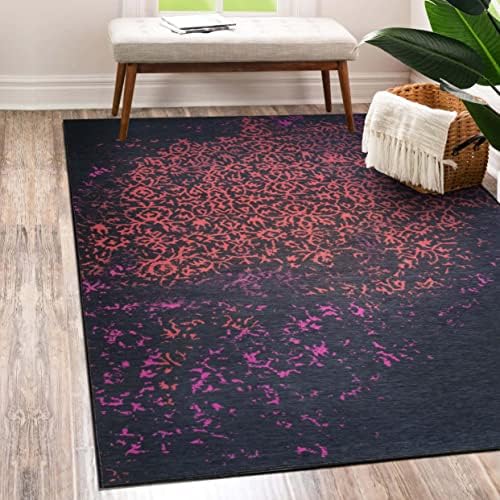 Green Decore Vernal Lowa Persian Machine washable, Non Shedding, Non Slip Area Rug for Living Room, Bedroom, Dining Room, Hallway, Entryway and Kitchen - Black/Red, 120 cm x 180 cm