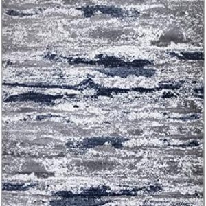 Grey Navy Rug for Living Room - Bedroom Rug Indoor ¦ Striped Abstract Modern Rug - Area Rugs ¦ Low Pile ¦ 120 x 170 ¦ Rectangular Rug ¦ Minimal Maintenance ¦ Soft and Comfortable -