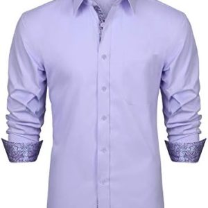 HISDERN Men's Inner Contrast Shirt Casual Formal Classic Button Down Dress Shirts Long Sleeve Plaid Collar Regular Fit
