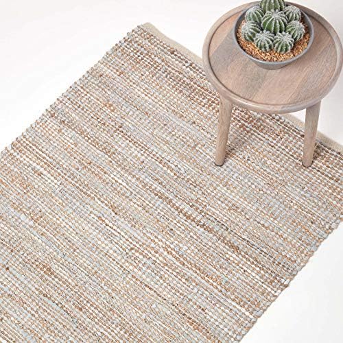 HOMESCAPES - Leather Hemp - Runner - Natural Beige Grey - 66x200cm - Recycled - Eco Friendly - 100% Natural rug - Hall Runner