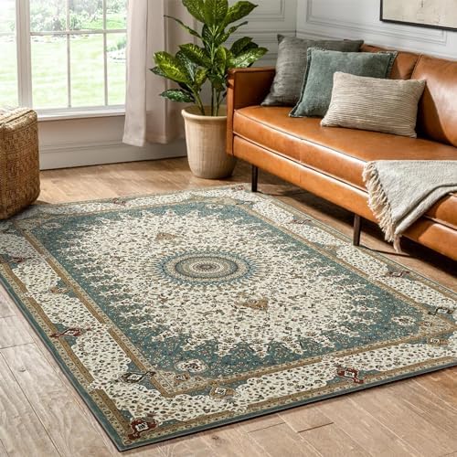 Hafaa Area Rugs Living Room – Vintage Design Bedroom Rugs Traditional Oriental Cashmere Style Carpet for Dining Room Soft Short Pile Non Slip Washable Boho Rug – 60x110 cm, Willow