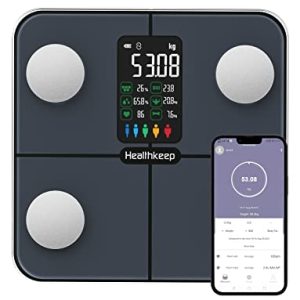 Healthkeep Smart Body Fat Scale with Large VA Display 15 Body Composition Metrics with Heart Rate, Smart Digital Bathroom Weighing Scale Compatible with iOS Android, Max 400lb/180kg, 28cm