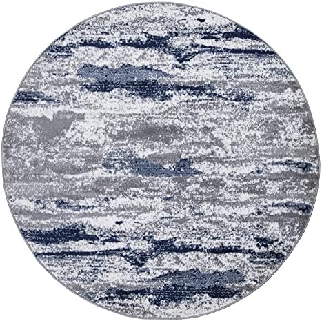 Home Looks Grey Navy Rug for Nursery - Foyer - Children's Room Rug Indoor ¦ Contemporary Modern Rug - Area Rugs ¦ Low Pile ¦ 160 x 160 ¦ Round Rug ¦ Minimal Maintenance ¦ Soft and Comfortable