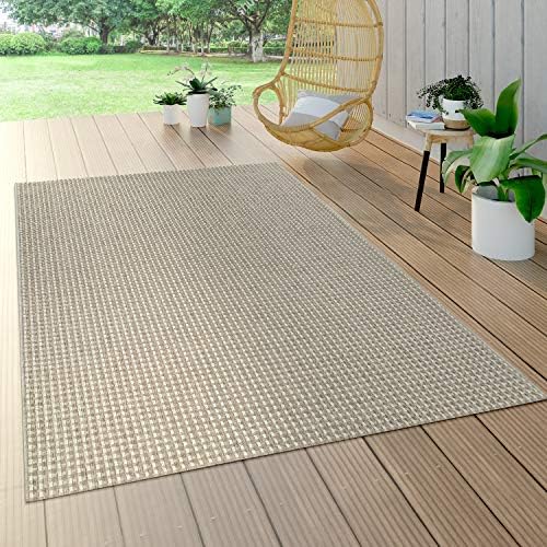 Indoor & Outdoor Flat-Weave Rug Sisal Effect Natural Look Monochrome Cream, Size:80x150 cm