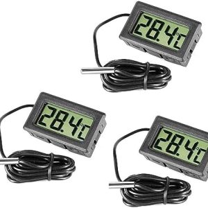 Inrigorous, 3 x Black Digital Steel Fridge Freezer Thermometer with Temperature Display Monitor