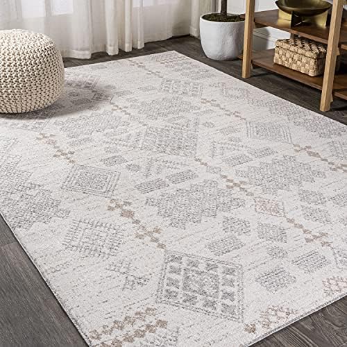 JONATHAN Y MOH302A-8 Bhalil Berber Geometric Rug, Bohemian Casual, Easy to Clean, Bedroom, Kitchen, Living Room, Non-Shedding, 240 cm x 300 cm, Beige, Grey