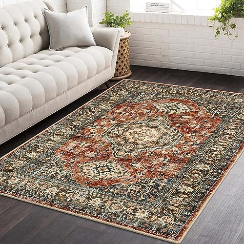 Lahome Persian Area Rug - 3x5 Washable Rugs for Living Room Non Slip Entry Mat, Brick Red Vintage Ultra Soft Rug Pet Friendly Indoor Throw Rug Carprt Rugs for Entryway Bedroom Family Dinning Room