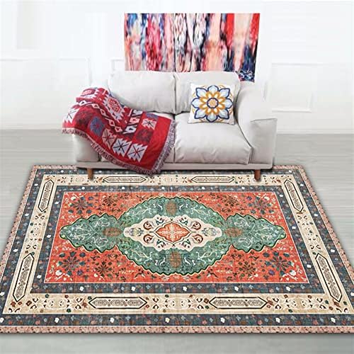 Liveinu Bohemian Floral Area Rug Vintage Persian Oriental Indoor Floor Print Distressed Carpet Rug Mat Foldable Accent Rug Kitchen Living Room Bedroom Dining Room, persian orange red, 80x120cm