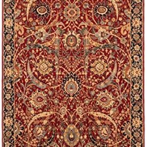 MOLDABELA Antique Natural Wool Rug for Living Room & Bedroom, Oriental Rug, Floral Design, Red Terracotte & Gold, Soft & Durable Rug, 120x145cm