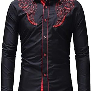 Mens Paisley Shirt Western Cowboy Embroidery Long Sleeve Button Down Dress Shirt Stylish Hipster Poplin Oxford Shirt