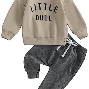 MoccyBabeLee Toddler Baby Boy Fall Winter Clothes 2Pcs Set Letter Print Pullover Sweatshirt Pants Trousers Outfits Tracksuit Newborn 6 Months 12 Months 18 Months 24 Months 2T 3T