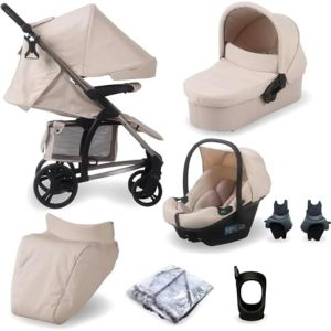 My Babiie MB200i 3-in-1 Travel System - Baby Pushchair, Carrycot, Infant Car Seat (R129 i-Size), Foldable, Includes Footmuff, Rain Cover, from Birth to 22kg (4 Years Approx.) - Billie Faiers Oatmeal