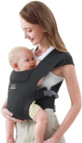 Newborn Carrier, MOMTORY Baby Carrier(7-25lbs), Cozy Baby Wrap Carrier, with Hook&Loop for Easily Adjustable, Soft Fabric, Deep Grey