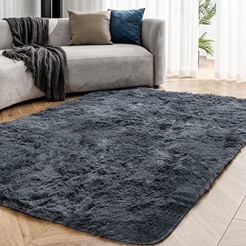 OMERAI Grey Rug Living Room Rug Large Anti Slip Rug Fluffy Rugs Faux Fur Rug Velvet Thick Rug Plush Shaggy Area Rugs Super Soft Floor Mat for Bedroom Kids Rooms Decor (Grey, 120 * 180cm)