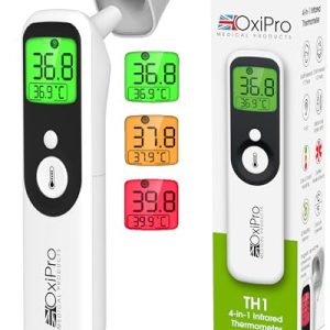 OxiPro TH1 4-in-1 Digital Baby and Adult Thermometer - Infrared Ear, Forehead, Baby Bath, Bottle & Surface Thermometer for Newborn, Child & Adults. CE Approved, Clinically Validated, NHS Supplier