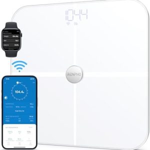 RENPHO Wi-Fi Body Fat Scales Bluetooth Body Composition Scale Smart Digital Bathroom Scale Weight BMI Scales Fitness Body Composition Monitor with Smartphone App, ITO White, Elis Aspire