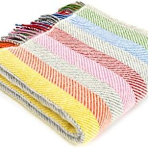 Rainbow Stripe Grey Knee Rug Pure New Wool Throw British Made