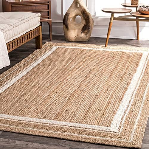 Ripaz Jute Rug Hand Woven Natural with Off-White Line Braided Natural Fiber Jute Rectangle (60 x 180 cm (2 x 6 ft))