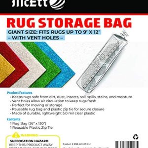 Rug Storage Bag and Zip Tie - with Vent Holes - Giant Size Fits Rugs up to 270 x 360cm - Protects Rolled Rugs for Moving or Storage