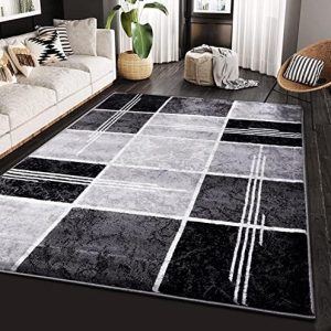 Rug for Bedroom Carpet Mat - Decorative Distressed Abstract Design Medium Pile Area Rug for Office Living Room (120 x 170 cm, Black)