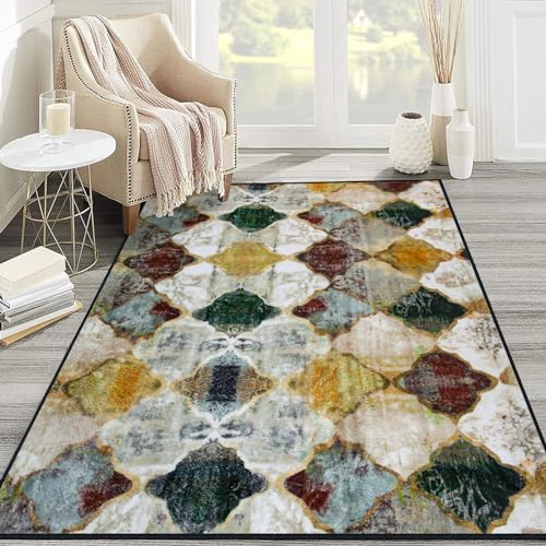 Rugs Living Room 120 x 160 cm Low Pile Rug, Washable Floor Carpet, Vintage Carpet, for Dining, Lounge, Bedroom, Home Decor.