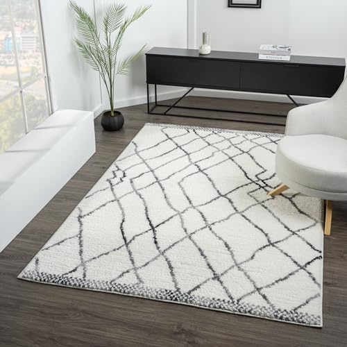 Rugs and More Carnival Shaggy Grey Design Rug - Scandi-Inspired Living Room Rug with Non-Slip Rubber Backing - High-Density Low Pile (Grey - 200x290 cm)