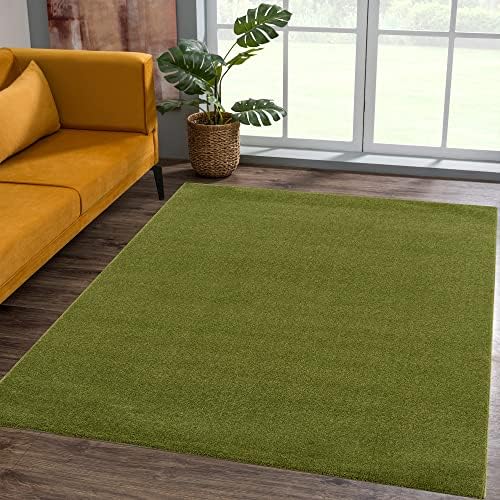 SANAT Short Pile Living Room Rug - Plain Modern Rugs for Bedroom, Study, Office, Hallway, Children's Room and Kitchen - Green, 60 x 110 cm