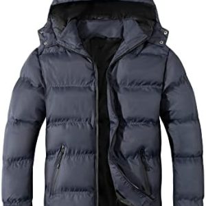 SUNDAY ROSE Puffer Jacket Mens Water-Resistance Quilted Keep Warm Winter Coat with Hood