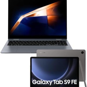 Samsung Galaxy Book4 Pro 360 (2024) Laptop, 16", Intel Core Ultra 7, 16GB RAM, 512GB, Moonstone Grey and Galaxy Tab S9 FE Wifi 128GB Grey