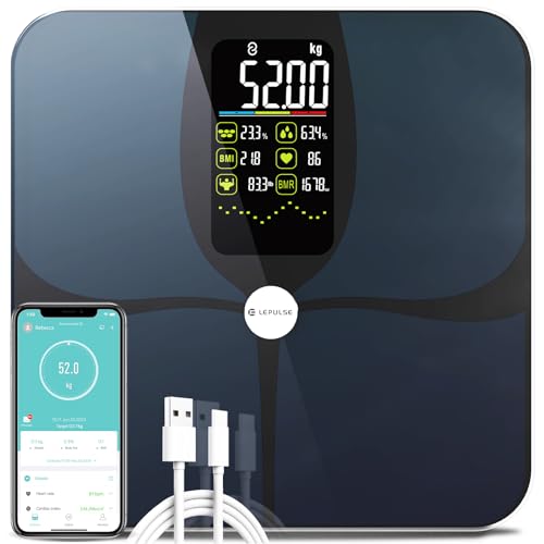 Scales for Body Weight Body Fat Scales, Lepulse Digital Bathroom Scales with Large Display, Smart Weighing Scales Body Weight Scale BMI Bluetooth, High Accurate 15 Body Composition Scales with App