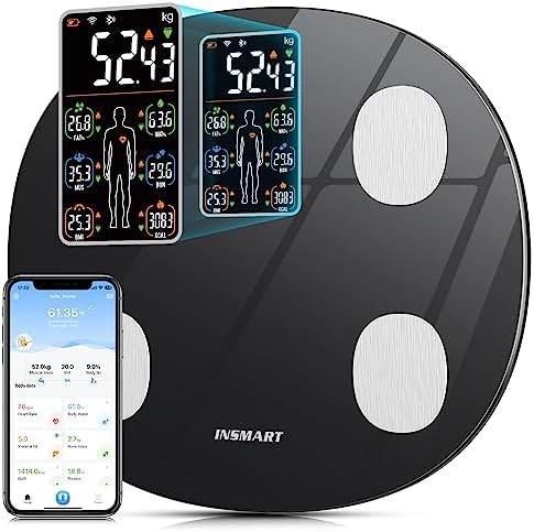 Scales for Body Weight, INSMART Updated Weighing Scales for Bathroom,Bluetooth Digital Smart Scales with Heart Rate,Heart Index & Body Balance Function for Fitness (180 Kg / 28 St / 396 Lb) (BLACK)