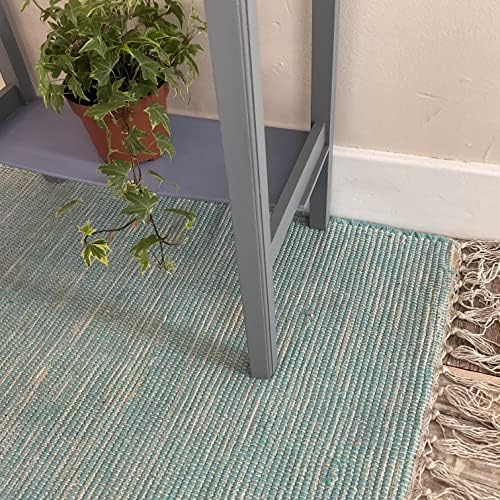 Second Nature Online Pale Turquoise Hush Soft Cotton Rug Hand Loomed and GoodWeave Certified Small 60 cm x 90 cm