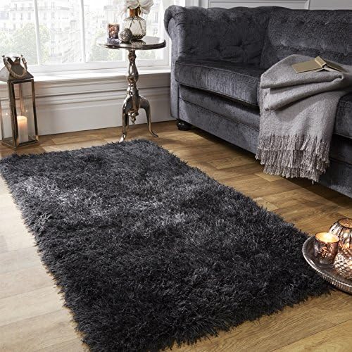 Sienna Large Soft Shaggy Floor Rug Mat Runner 5cm Thick Non-Shed Pile - Charcoal Grey, 80 x 150 cm