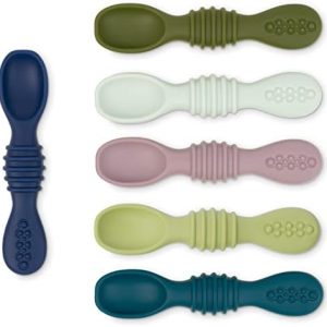 Simka Rose Silicone Baby Spoons - Self Feeding, 6 Months, First Stage Infant Spoons for Babies & Toddlers - Set of 6 BPA Free, Dishwasher, Microwave Safe Food Utensils - Cool