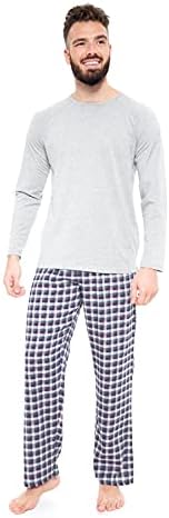 Style It Up Mens Woven Pyjamas 100% Cotton PJ Set Short Sleeve Crew Luxury Lounge Top Soft Check Pants 2 Piece Nightwear Set