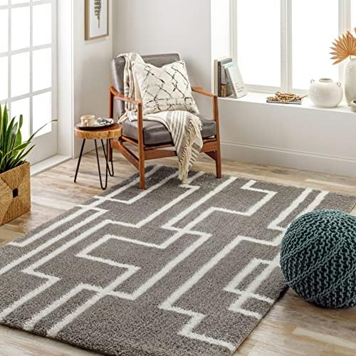 Surya Alor - Modern Area Rugs Living Room, Soft Shaggy Rugs for Bedroom - Abstract Berber Fluffy Rug, Easy Care Plush Thick Pile - Large Rug 160x213cm Dark Grey Rug