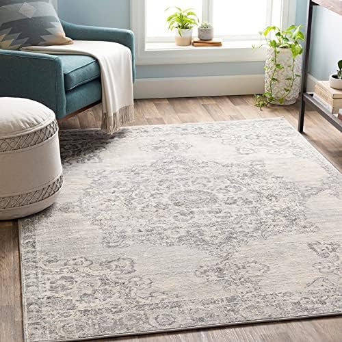 Surya Kuta Vintage Rug - Area Rugs Living Room, Hallway, Bedroom - Chic Neutral Scandi Rug, Traditional Boho Rug Style, Natural Easy Care Pile - Large Rug 130x180cm Grey and Ivory Rug