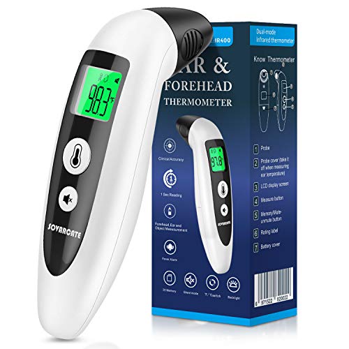 Thermometer for Adults SOVARCATE Digital Infrared Thermometer Forehead and Ear for Fever Accurate Reading for Baby Kids Adults - New Algorithm