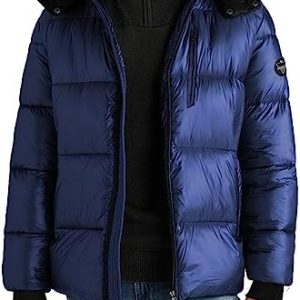 URBAN BUCK Mens Puffer Jacket Mid-Weight Bubble Bomber Coat Men With Removable Hood