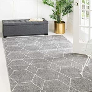 Unique Loom Trellis Frieze Collection Area Rug- Modern Morroccan Inspired Geometric Lattice Design (8' 0 x 10' 0 Rectangular, Light Gray/Ivory)