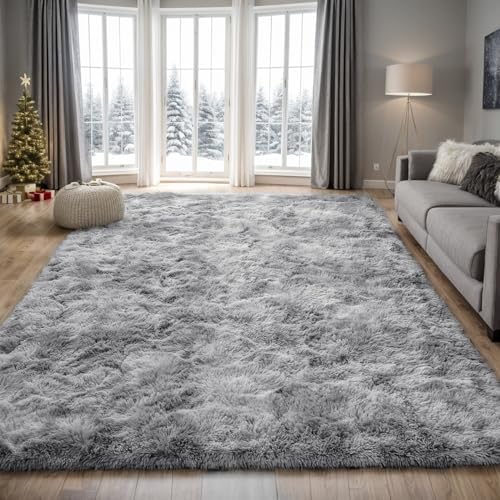 Uryedo Homeware Rugs Living Room Large Soft Touch Rug Area Rugs for Bedroom Anti Slip Modern Super Soft Thick Pile Fluffy Shaggy Rug Non Shedding(160x230 cm)-Light Grey