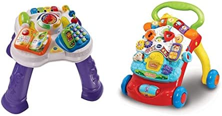 VTech Play & Learn Baby Activity Table, Baby Play Centre & Toddlers From 6 Months+ Boys & Girls, Purple & Vtech 505603 Baby Walker, Multi-Coloured, Multicolor