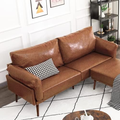 Vonanda Faux Leather Couch, Caramel Sofa,3 Seater Couch with Soft Cloud Cushions,72 Inch Couch for Durable Small Spaces,Compact Apartment, House, Living Room,Condo, Loft, Bungalow