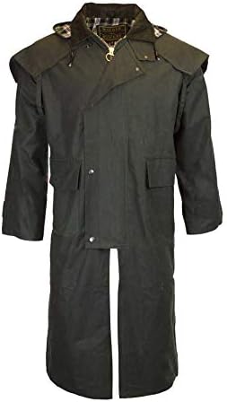 WALKER AND HAWKES - Men's and Women 100% Wax Cotton Stockman Olive Brown Water Resistent Heavyweight Cape Coat